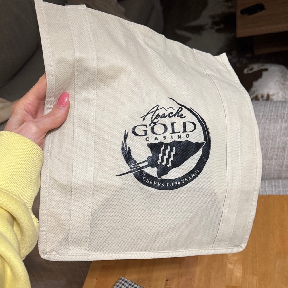 Beige Tote Bag with Black Logo